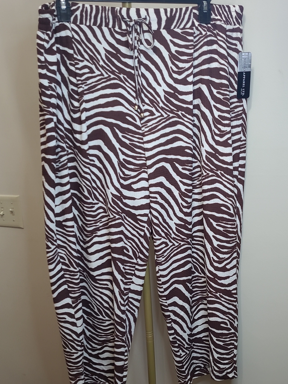 NWT Soho Apparel Brown & Cream Zebra Print Wide Leg Pullon Pants size 3X
